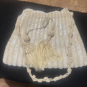 Chan Luu White Cream Beaded Evening Mini Bag